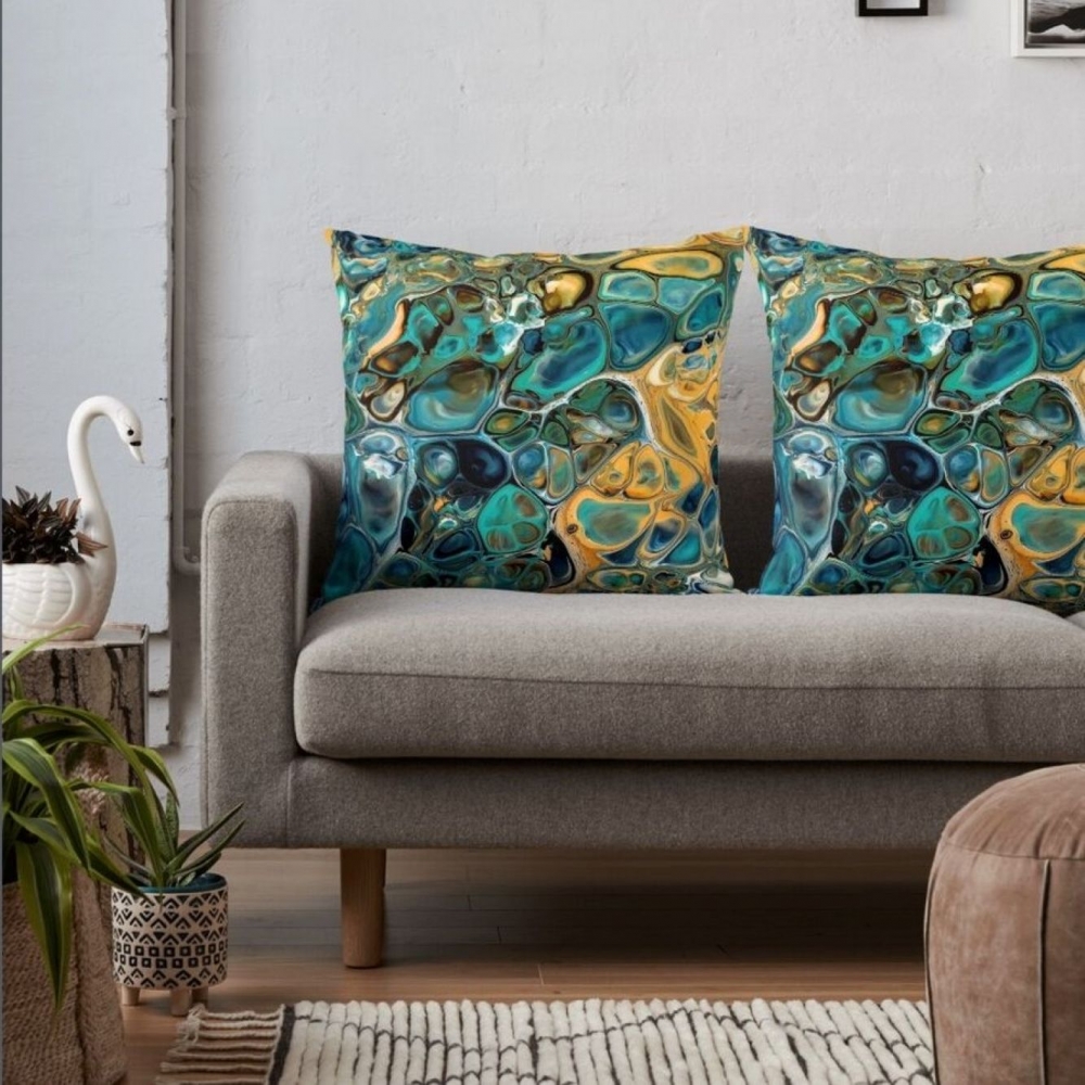 Bild 1 von Dekokissen "Blaues Tigerauge"  / (Bezug/Innenkissen) nur Bezug / (Größe) 65 x 65 cm